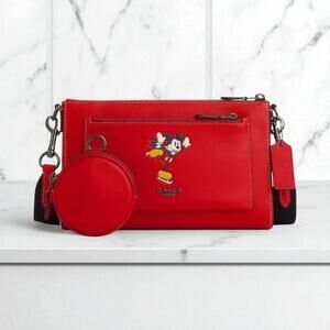 Disney X Coach Holden Crossbody Ice Skate Mickey Mouse in Red Leather CM743